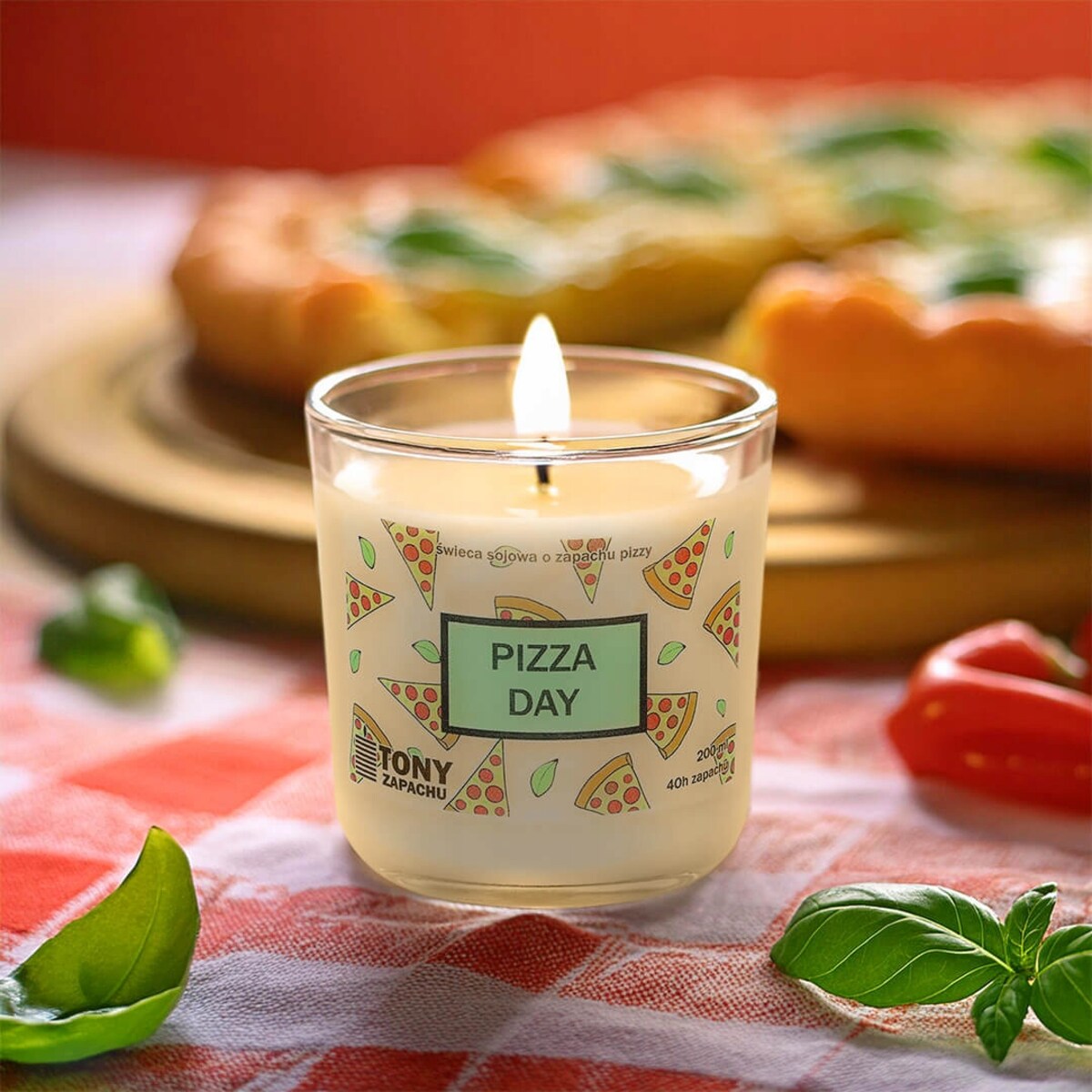 Naturalna ręcznie robiona świeca sojowa zapachowa w szkle PIZZA DAY 40h palenia 200ml - prezent upominek dla kobiety mamy dziewczyny żony babci niej