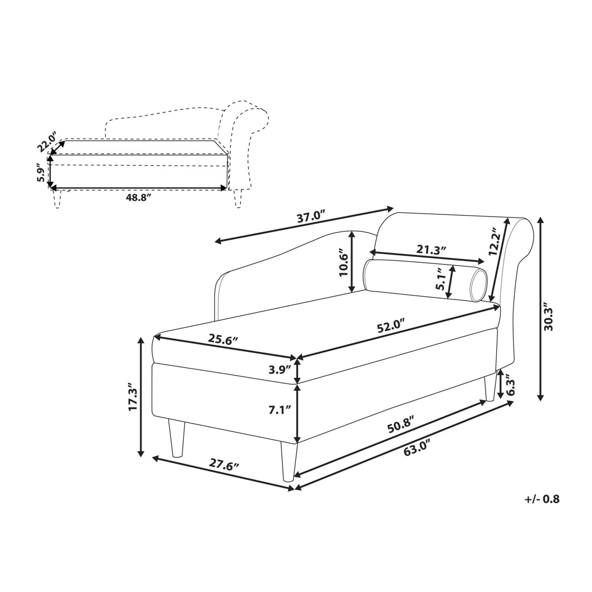 Szezlong prawostronny LUIRO Welur Beżowy ze schowkiem
