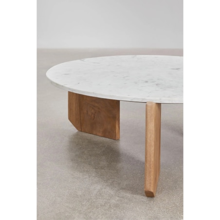 Stolik kawowy z drewna mango i białego marmuru Lavinia Ø90 cm