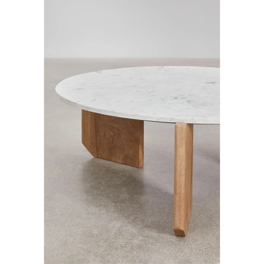 Stolik kawowy z drewna mango i białego marmuru Lavinia Ø90 cm