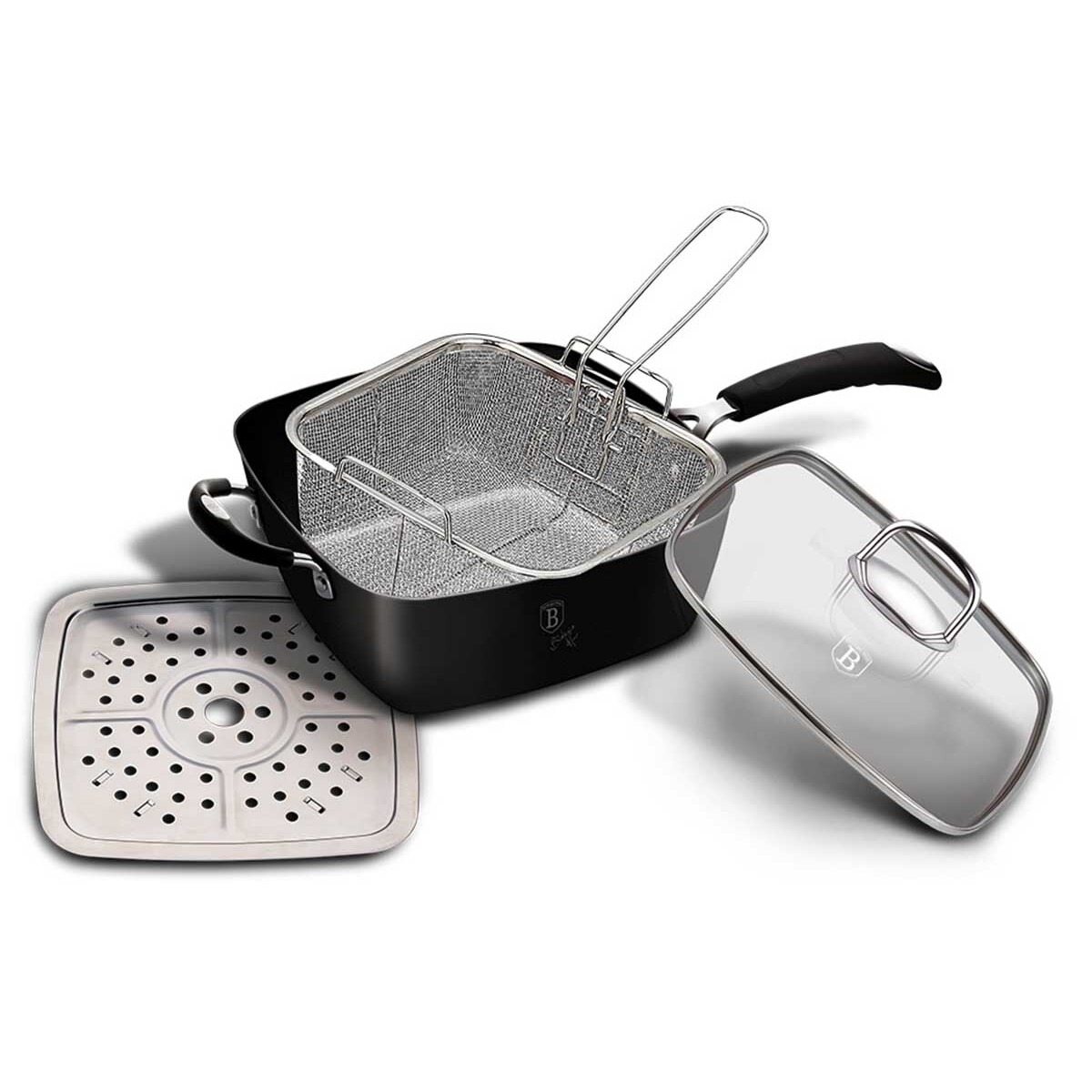 Patelnia 24cm z koszem i płytą parową 4 ele. BERLINGER HAUS Black pro