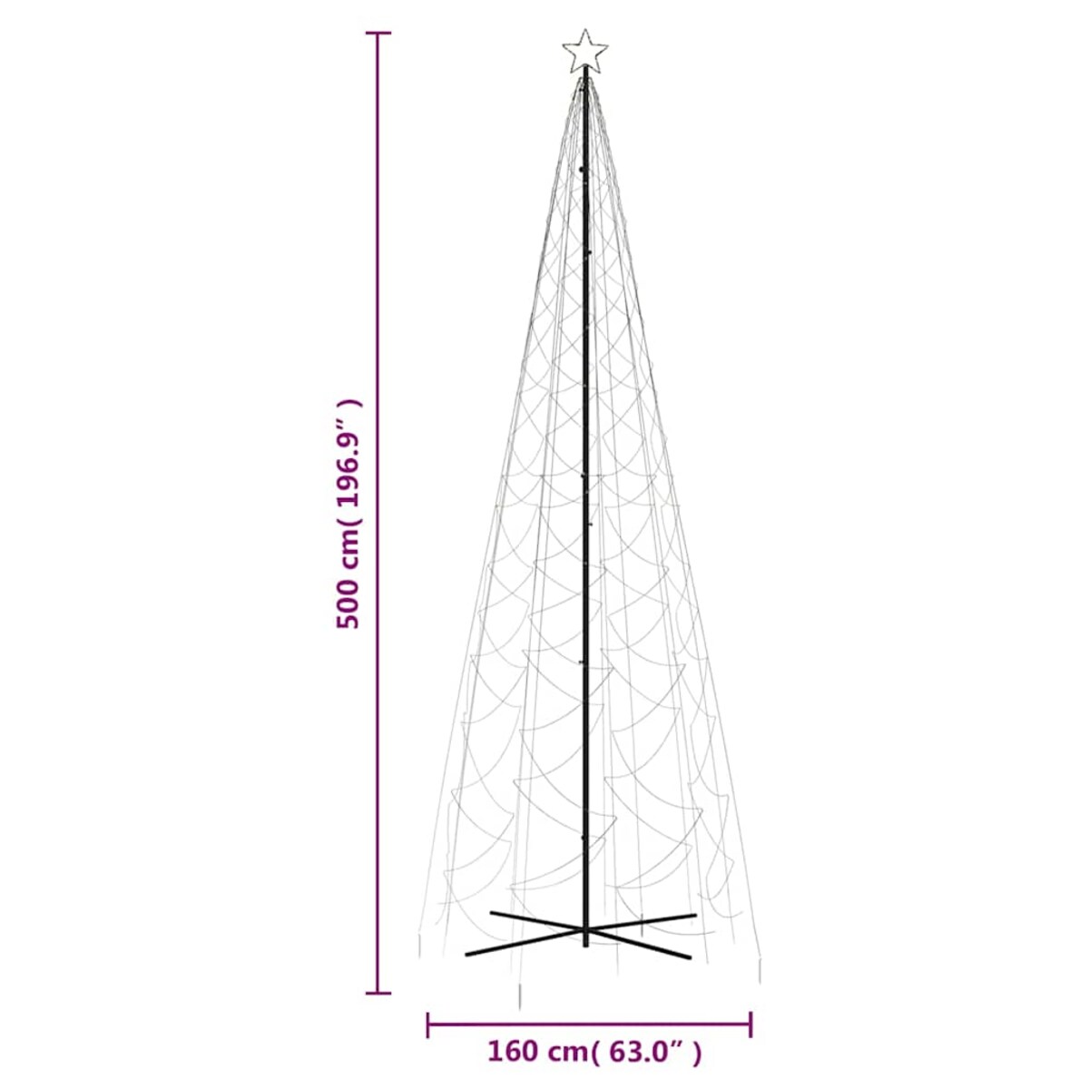 vidaXL Choinka stożkowa, 1400 ciepłych białych LED, 160x500 cm