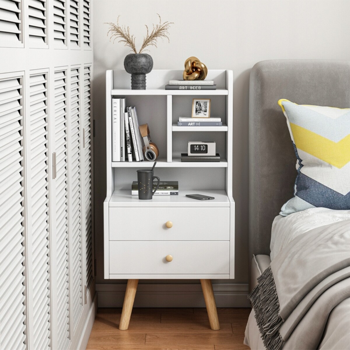 Szafka nocna stolik z 2 szufladami regał skandynawski sypialni salonu 81 cm