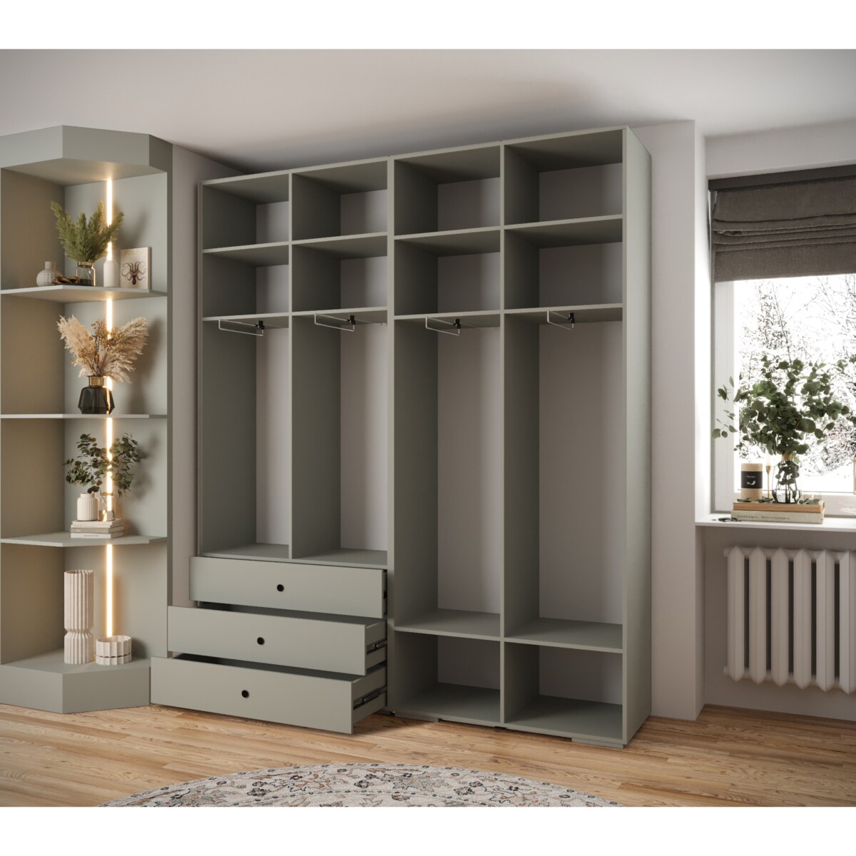 Garderoba wysoka do przedpokoju INOVA 2 Z15 kaszmir+złoty