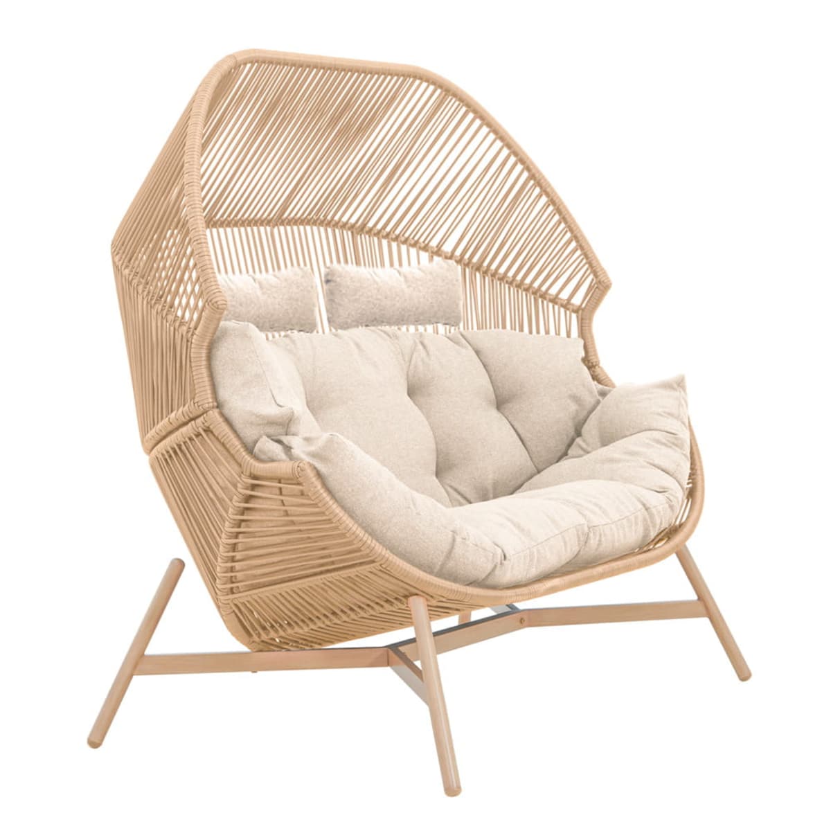 FOTEL OGRODOWY DWUOSOBOWY HOLAND Z PODUSZKAMI BEŻOWY