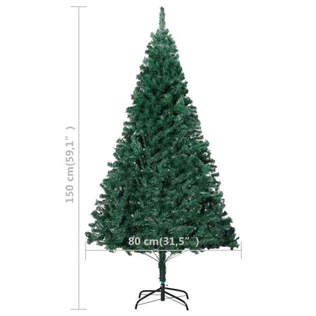vidaXL Sztuczna choinka z lampkami i bombkami, zielona, 150 cm, PVC