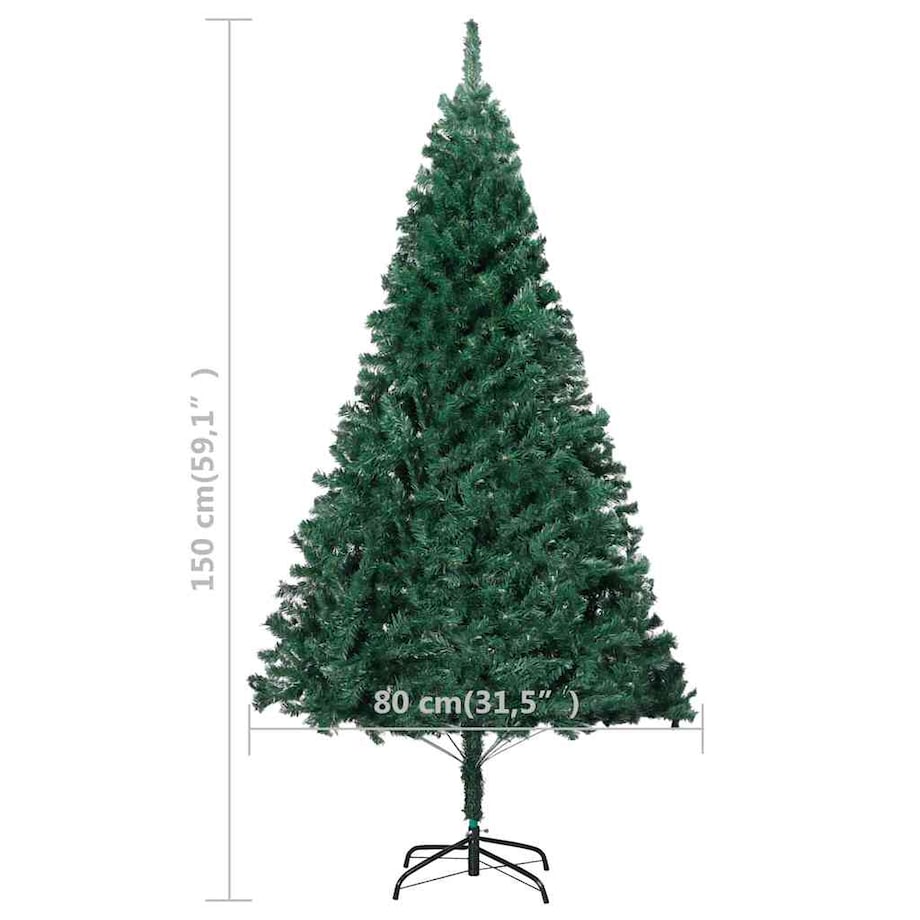 vidaXL Sztuczna choinka z lampkami i bombkami, zielona, 150 cm, PVC
