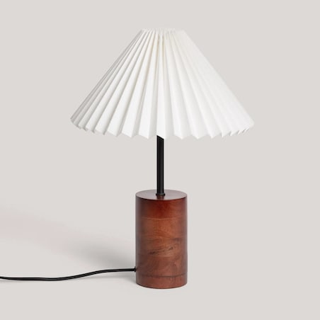 Lampa Stołowa z drewna z plisowanym kloszem Leonessa, 43 cm