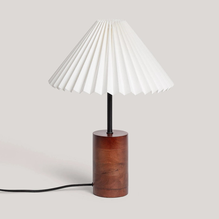 Lampa Stołowa z drewna z plisowanym kloszem Leonessa, 43 cm