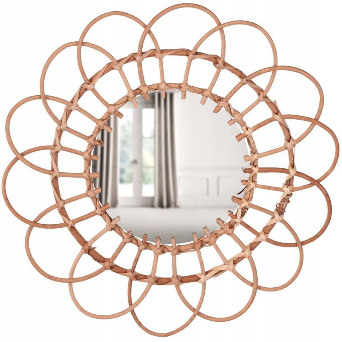 LUSTRO ŚCIENNE Plecione okrągłe DREWNO BOHO 49 cm