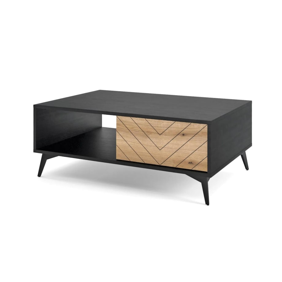 Stolik kawowy GALAXY 104x68 czarny/dąb evoke z szufladami