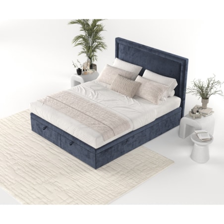 Łóżko tapicerowane SALMA 200x200 z pojemnikiem, Granatowy, tkanina Lotta 86