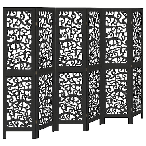 vidaXL Parawan pokojowy, 6-panelowy, czarny, lite drewno paulowni