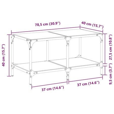vidaXL Stolik kawowy ze szklanym blatem, 78,5x40x40 cm, stal