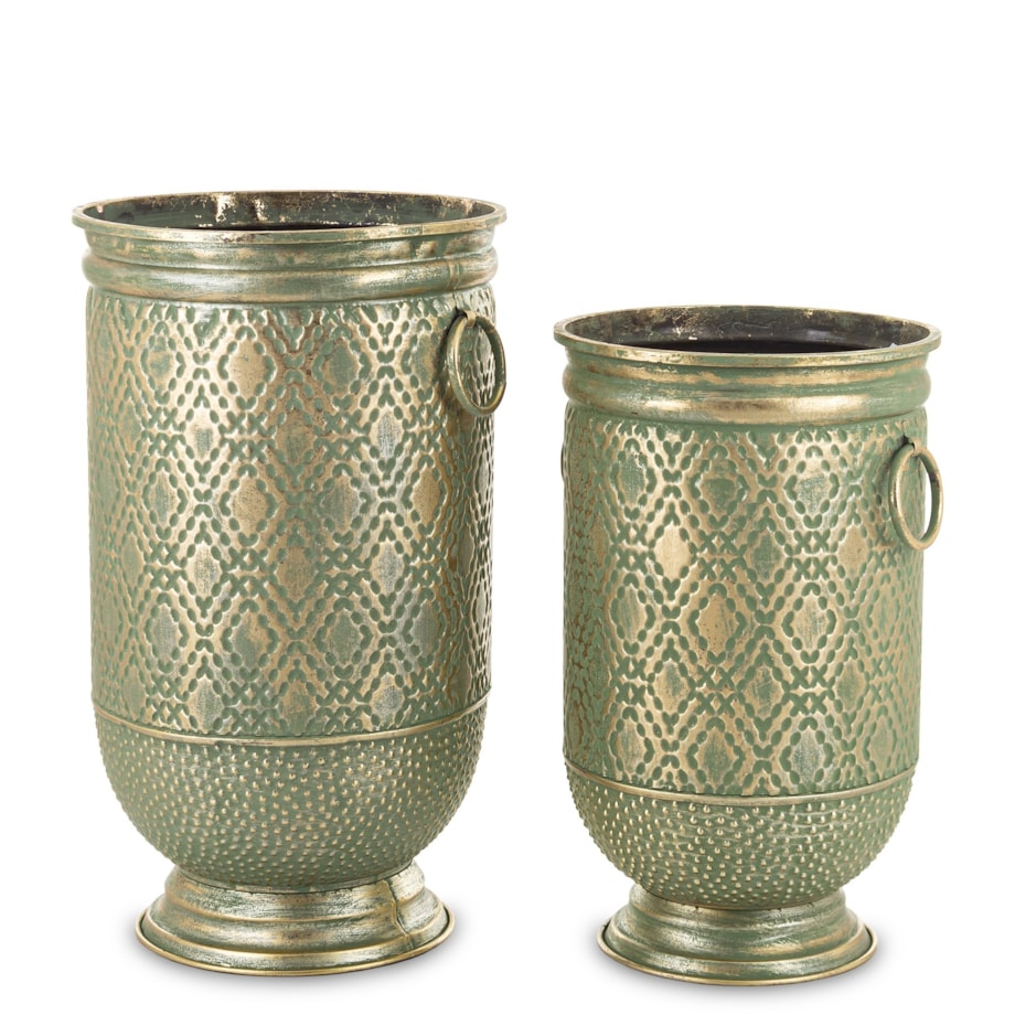 Osłonka 2 szt. metalowa, postarzana złoto-zielona