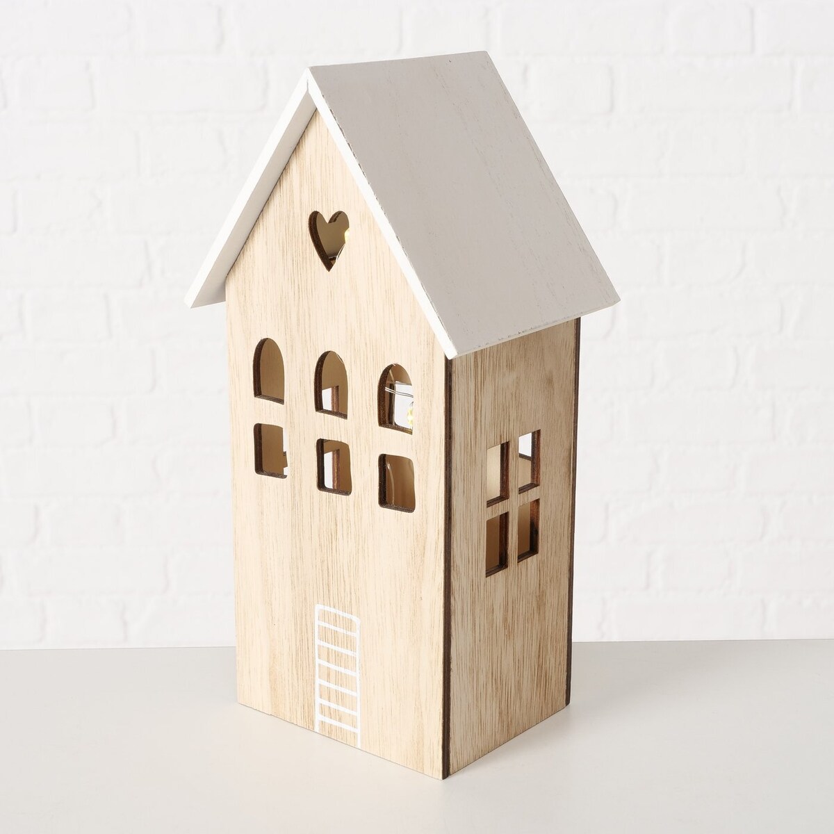 Drewniana dekoracja z oświetleniem, 2 domy, ALDEA