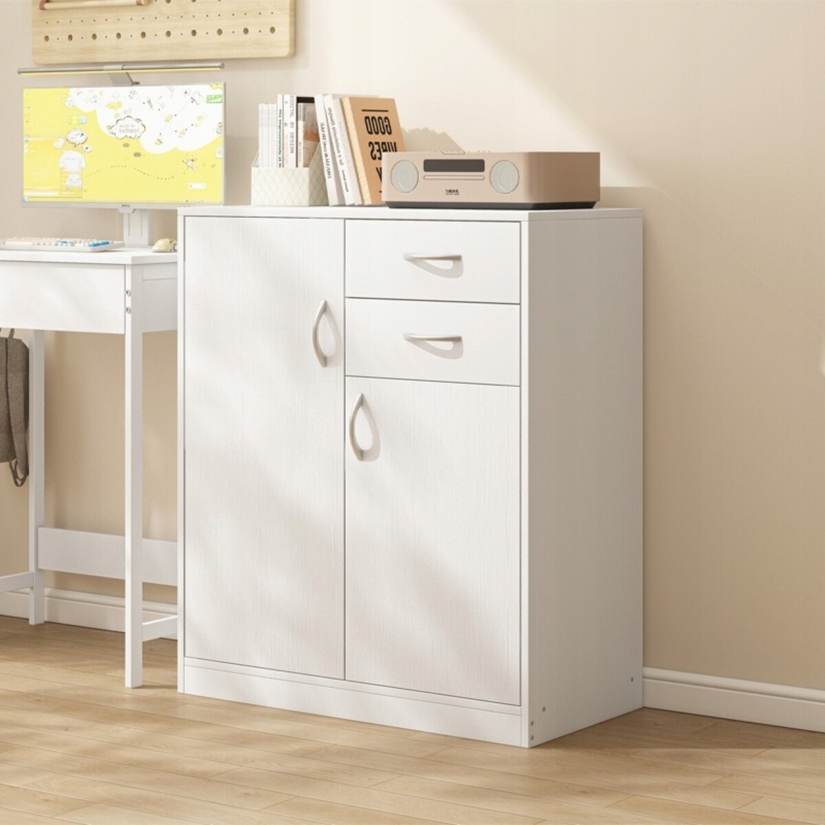 Komoda nowoczesna z szufladami I półkami loft biała regał szafka drzwi 74cm