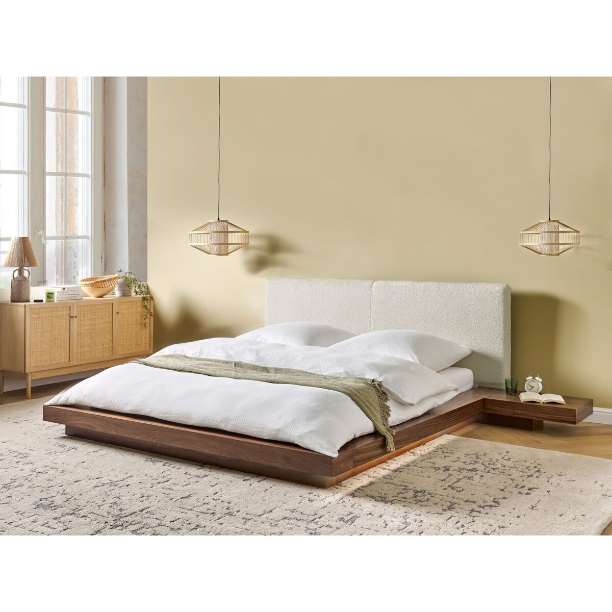 Łóżko z LED i zagłówkiem boucle 160 x 200 cm brązowe ZEN