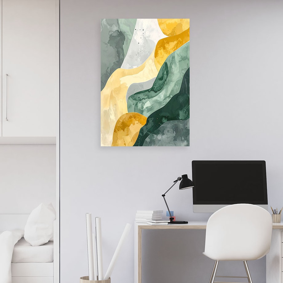 Obraz do salonu sypialni biura kuchni hotelu spa, Abstrakcja Pastelowa zielony żółty 20x30 cm