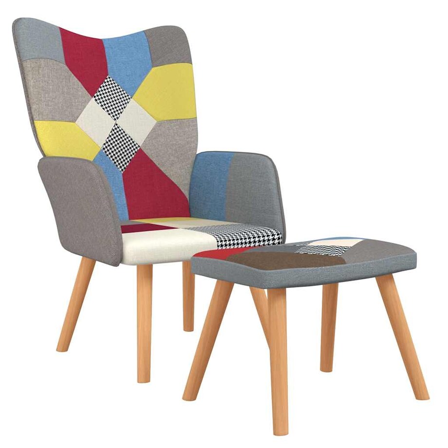 vidaXL Fotel z podnóżkiem, patchwork, obity tkaniną