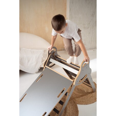Drabinka Pikler ŚCIANKA WSPINACZKOWA + DUŻA zjeżdżalnia DRABINKA - szara