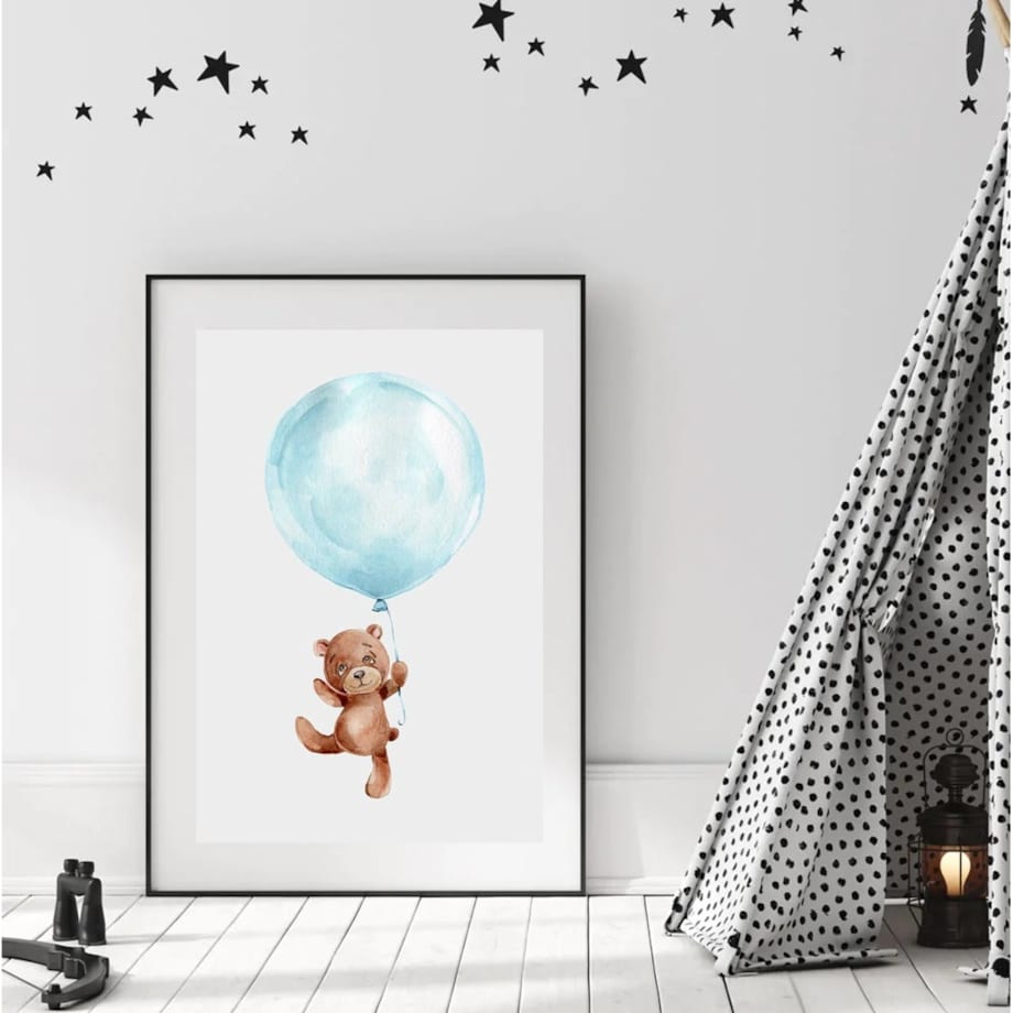 Poster Story, Plakat, Obraz - Miś z Niebieskim Balonem, wymiary 30 x 42 cm