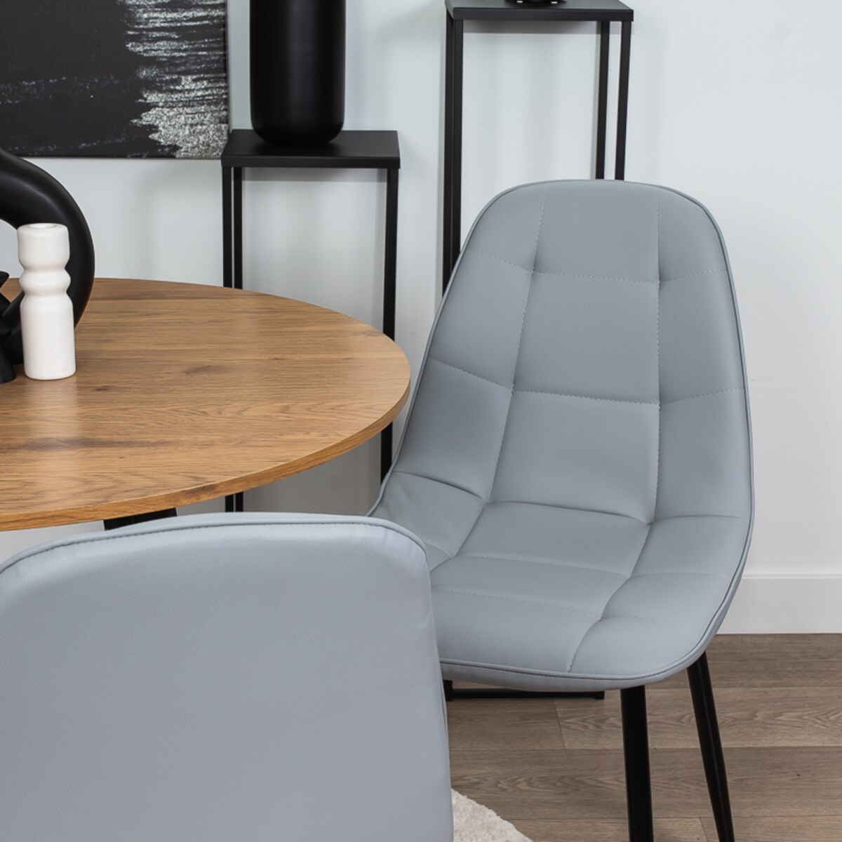 Krzesło Masimo jasnoszare ekoskóra z czarnymi nóżkami