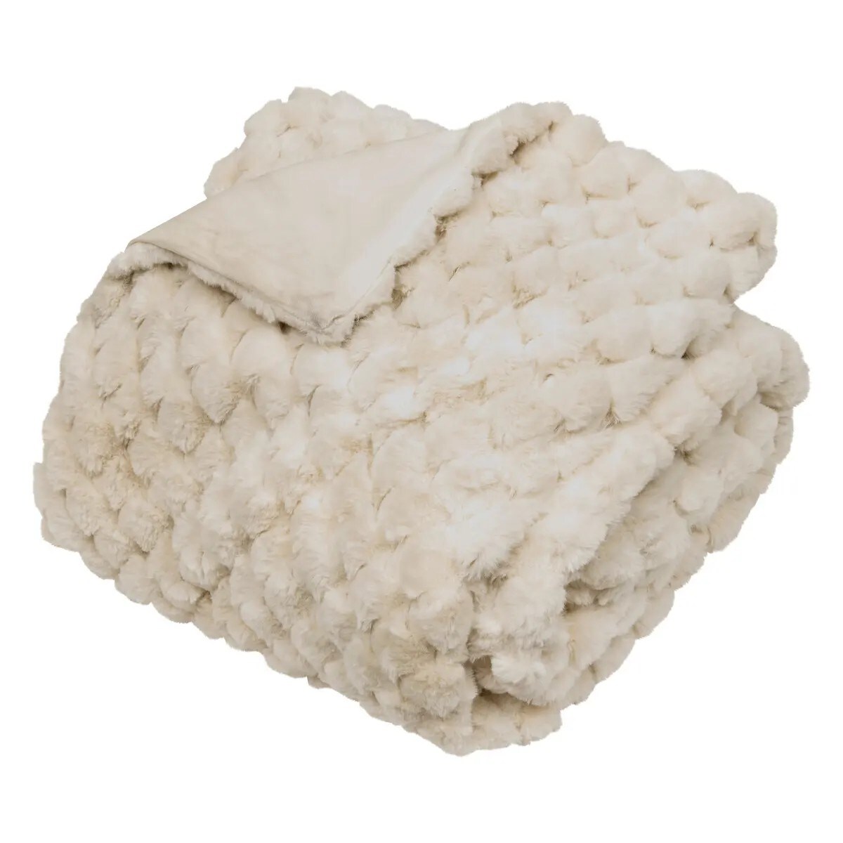 Koc pluszowy, futrzany, beżowy, 230x180 cm, Adriel