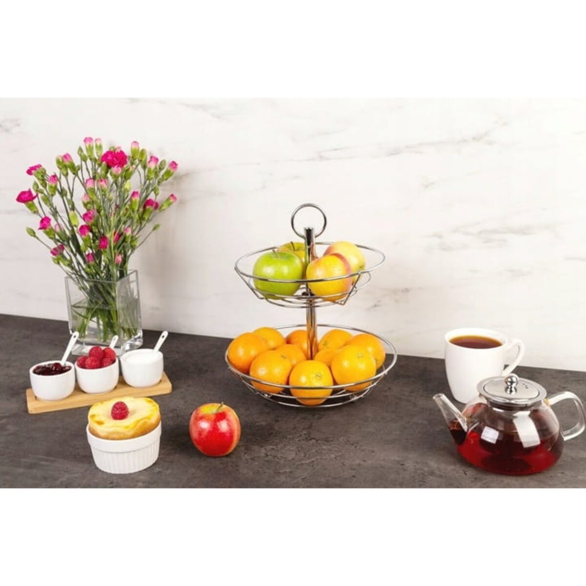 Patera Stojak Kosz na Owoce Warzywa Kosz 2 Poziomy Chrom metal Zeller