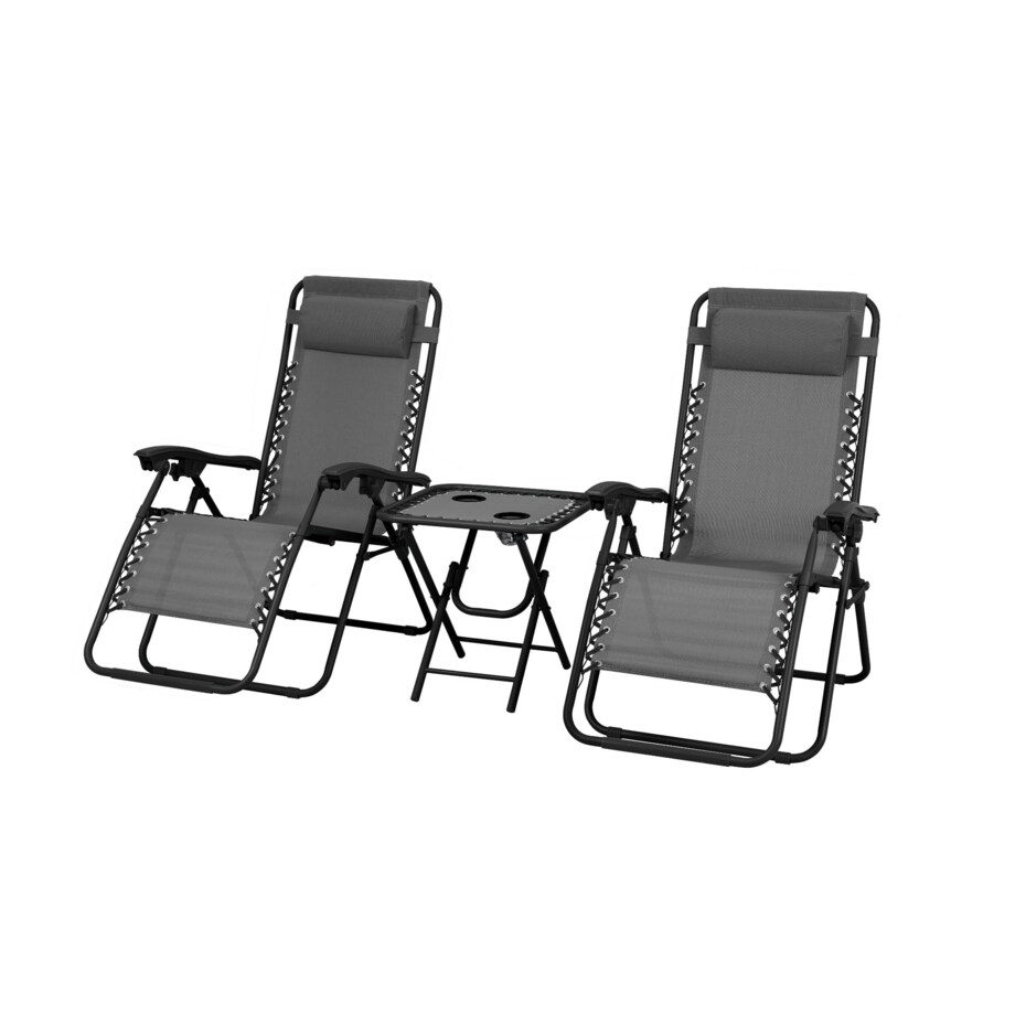 Leżaki ogrodowe zestaw Delux szary z czarną ramą ze stolikiem
