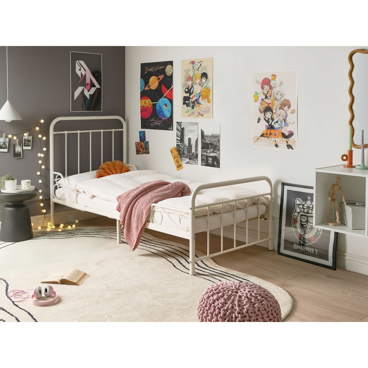 Rozsuwane łóżko dziecięce Metal ANAIS 90 x 200 cm Złamana biel