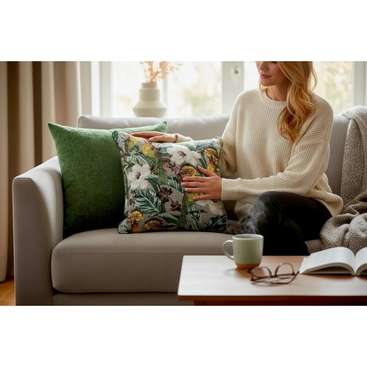 Zielony zestaw poduszek w liście - Echo Puszczy i Heaven