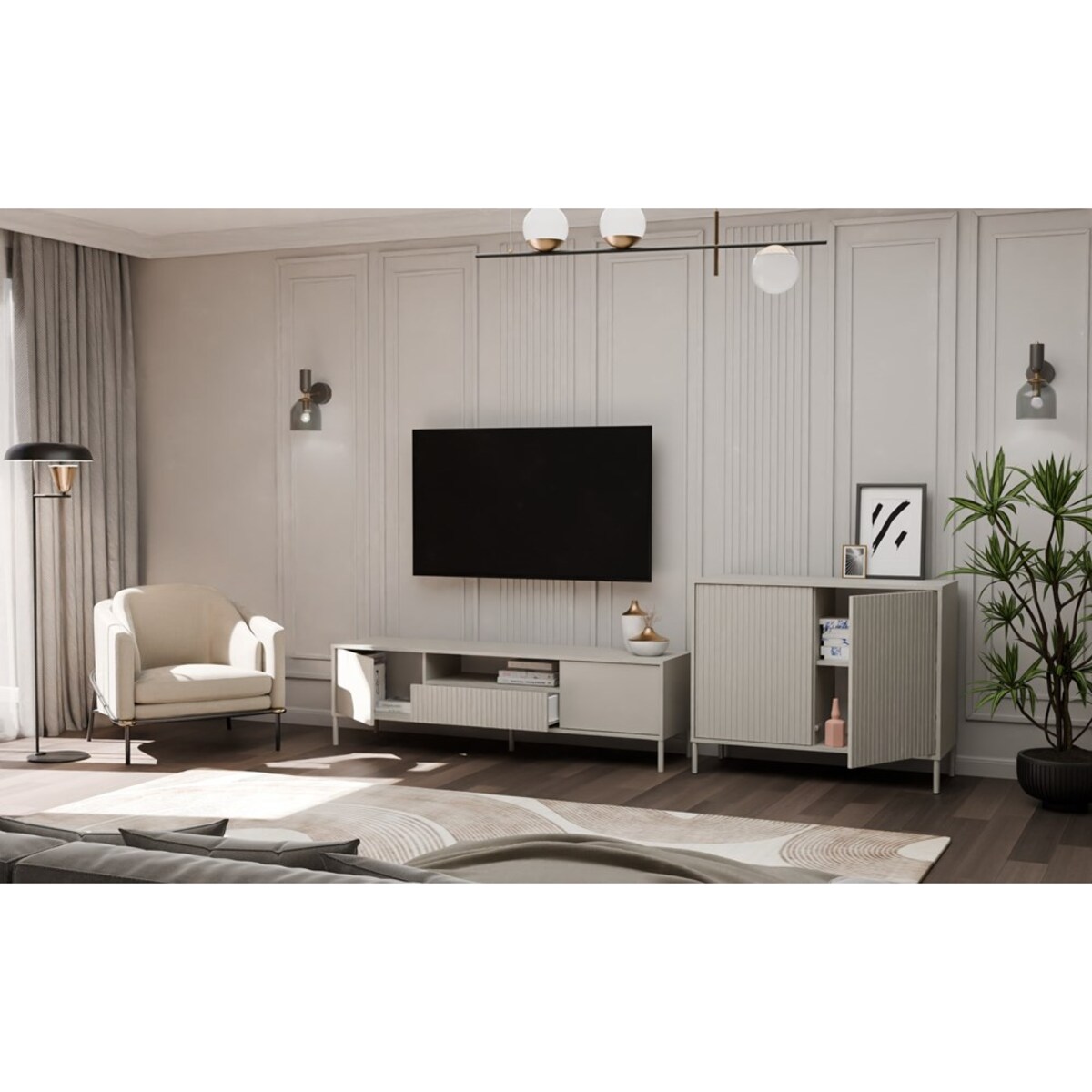 Komoda KAMARO 2D SLIM KASZMIR Lamele Front Ryflowany