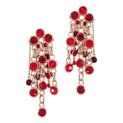 DŁUGIE złote kolczyki czerwone cyrkonie kółka efektowna biżuteria wesele