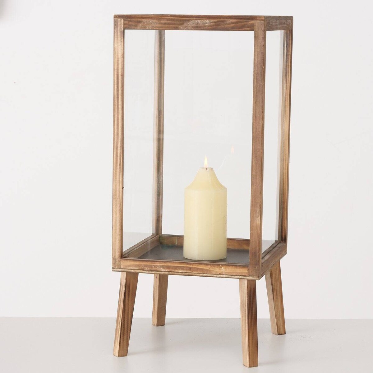 Lampiony drewniane MALIKA, duże, na nóżkach, 2 sztuki