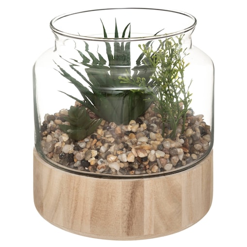 Sztuczne kwiaty doniczkowe, wys. 17,5 cm, w szklanym terrarium na podstawie