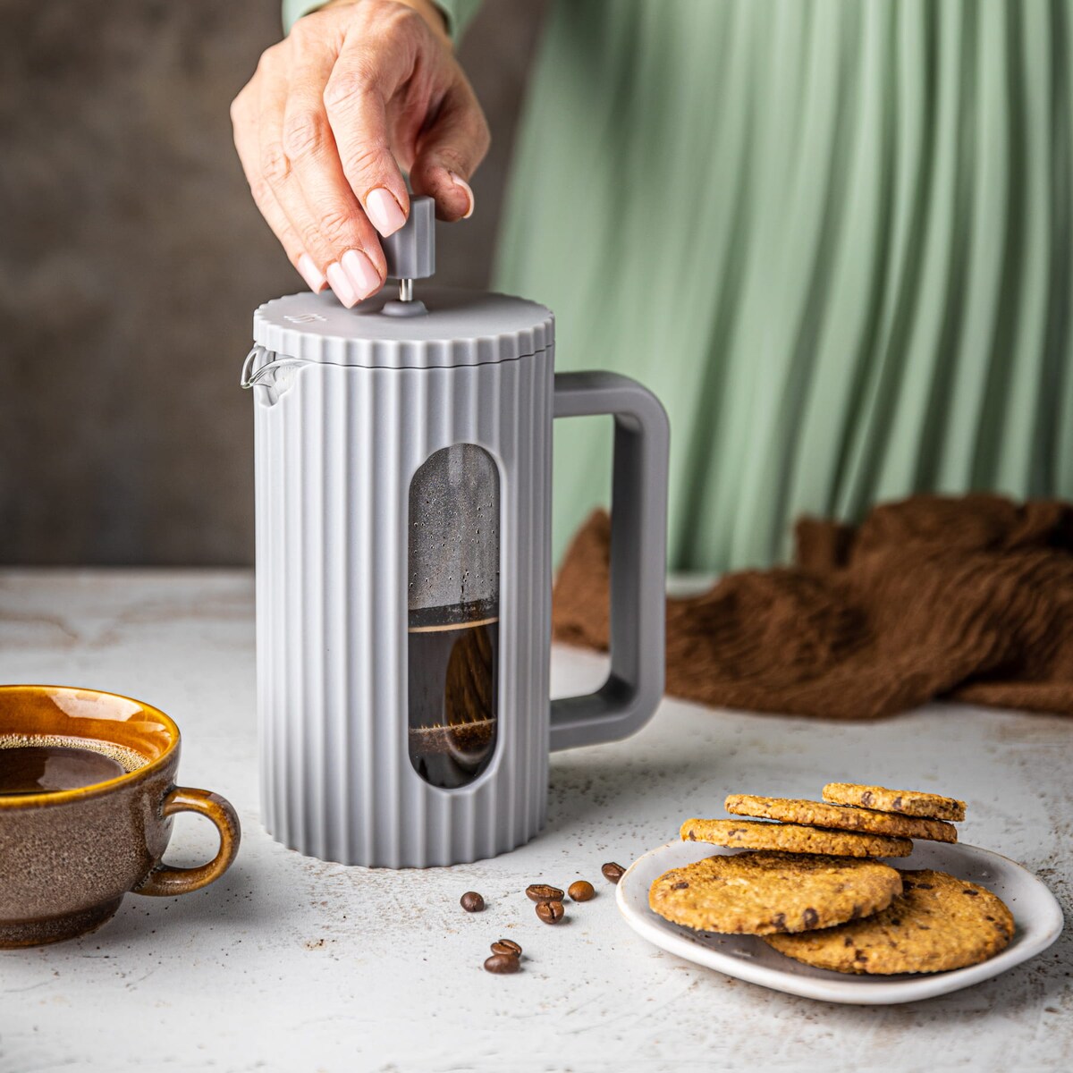 Zaparzacz do herbaty kawy szklany French Press 1000 ml szary KLAUSBERG