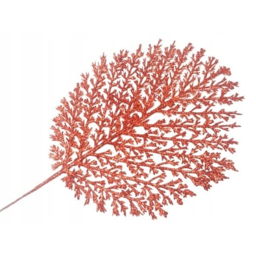 BROKATOWA GAŁĄZKA czerwona LIŚĆ paproć do dekoracji święta stroik choinka