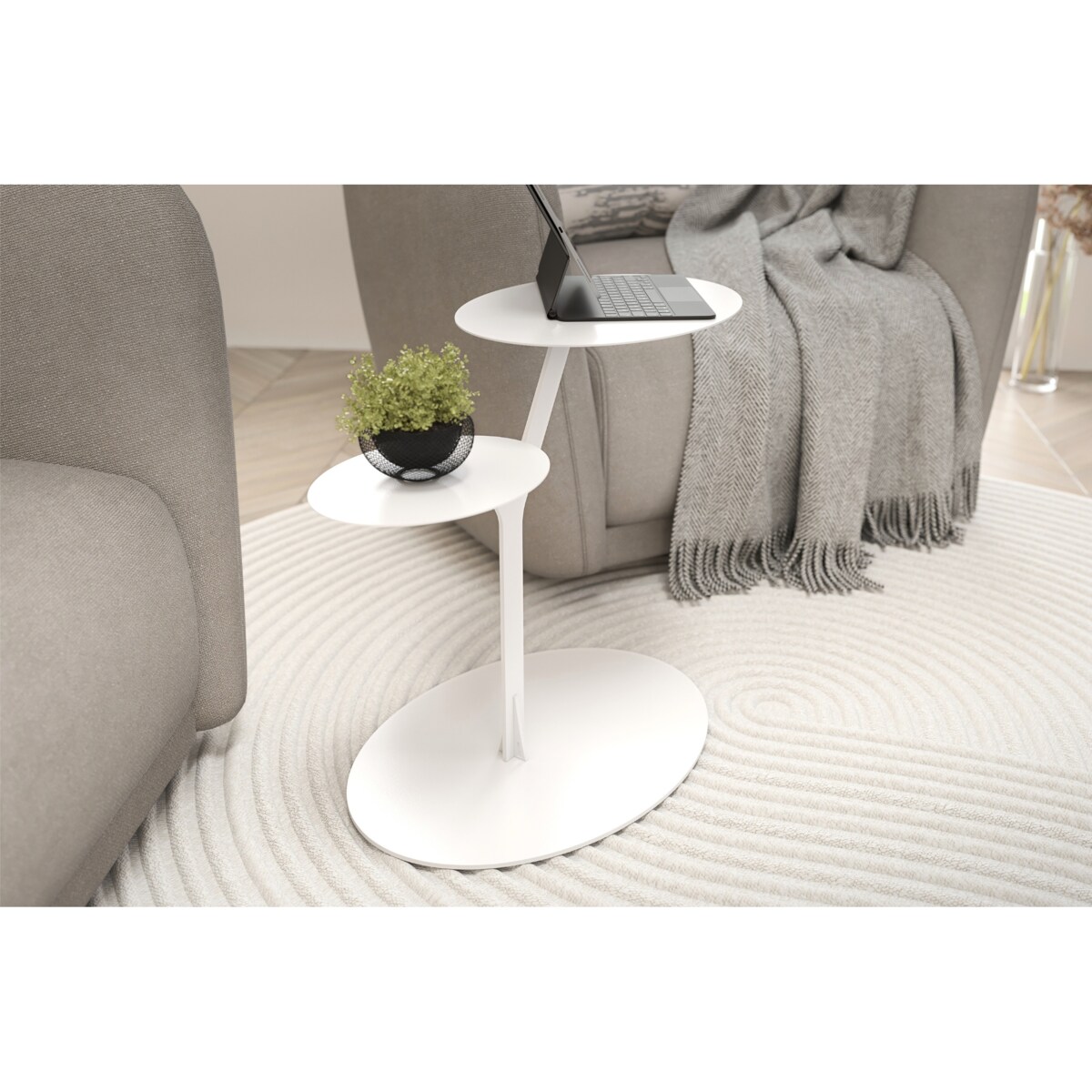 Stolik metalowy dwa blaty Iroko, kolor biały