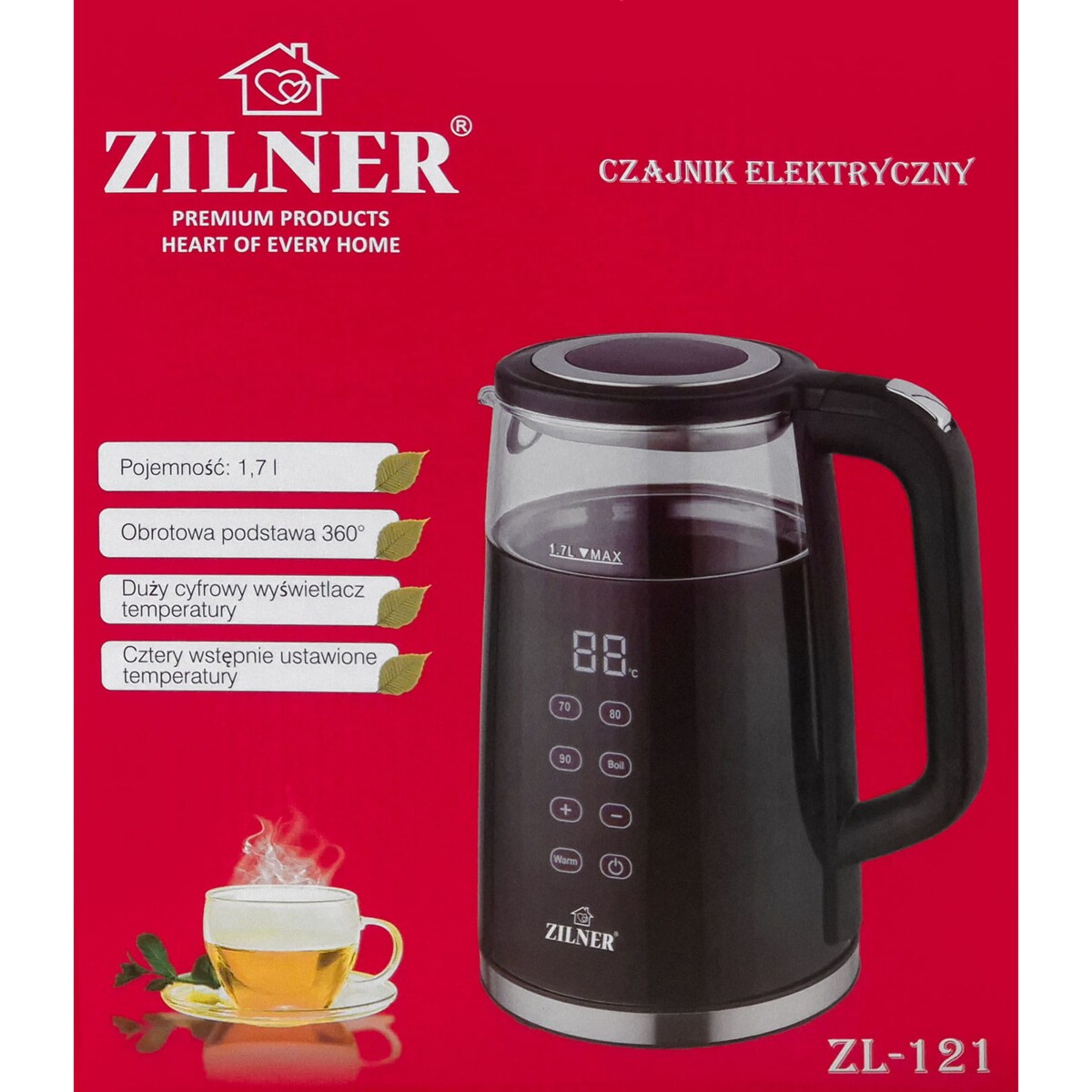 Czajnik elektryczny z regulacją temperatury czarny 1.7L 2200W ZILNER