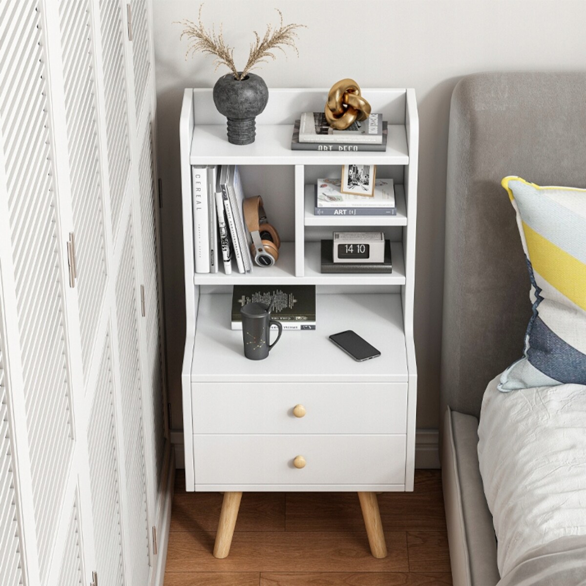 Szafka nocna stolik z 2 szufladami regał skandynawski sypialni salonu 81 cm