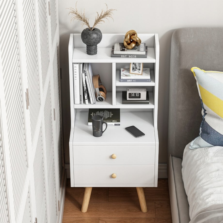 Szafka nocna stolik z 2 szufladami regał skandynawski sypialni salonu 81 cm