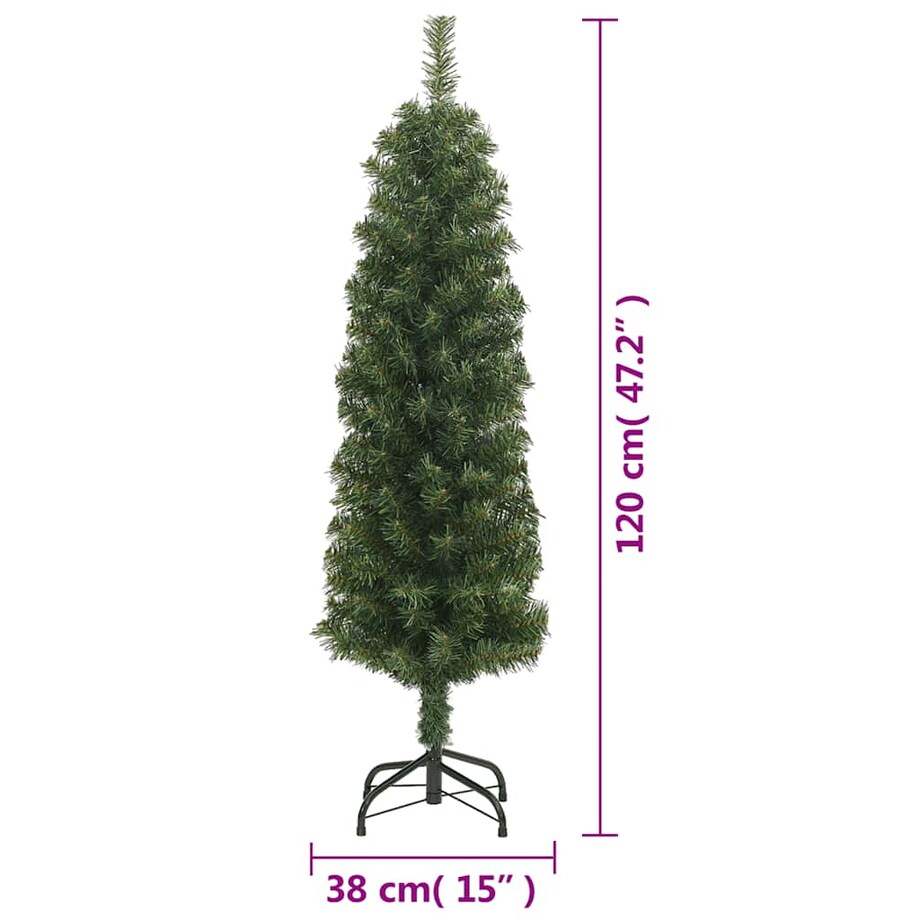 vidaXL Smukła sztuczna choinka ze stojakiem, zielona, 120 cm, PVC
