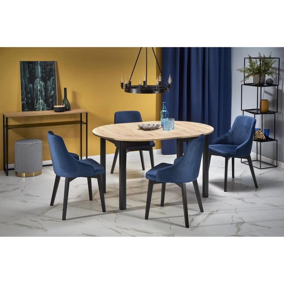 Stół RINGO 102(142)x102 dąb/czarny rozkładany - powystawowy