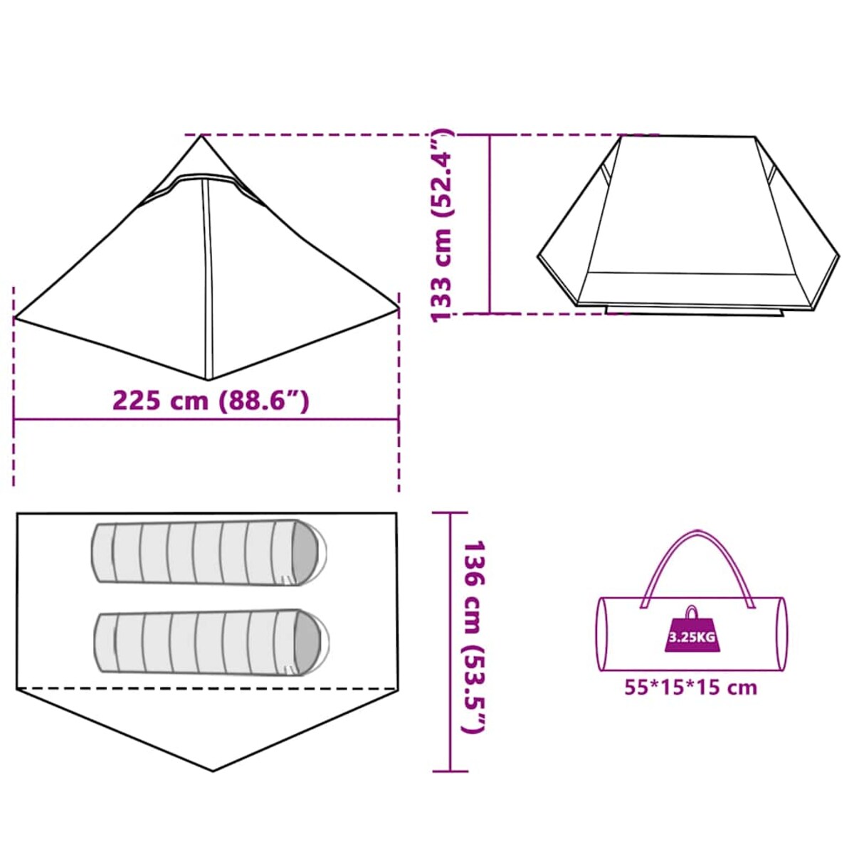 vidaXL Namiot turystyczny, 2-os., biały, zaciemniany, tkanina