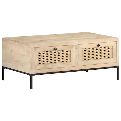 vidaXL Stolik kawowy, 90x50x37 cm, drewno mango i naturalna trzcina