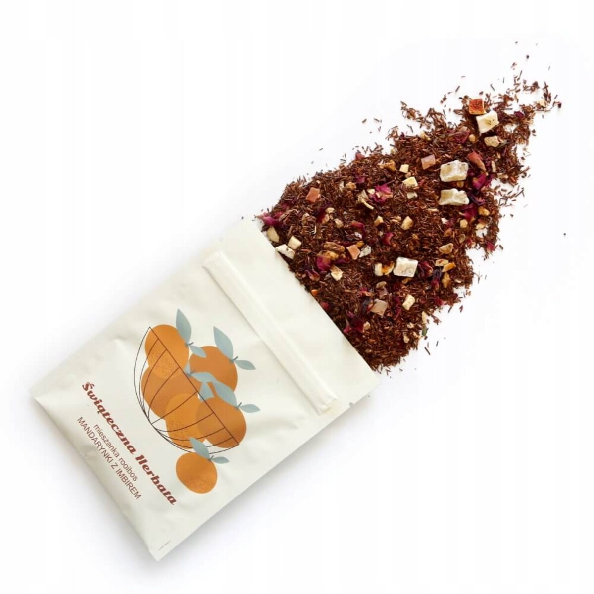 ŚWIĄTECZNA HERBATA SYPANA ROOIBOS Z MANDARYNKAMI I IMBIREM - PREZENT UPOMINEK NA MIKOŁAJA ŚWIĘTA GWIAZDKĘ BOŻE NARODZENIE POD CHOINKĘ DLA KOBIETY FACETA ŻONY MAMY MĘŻA