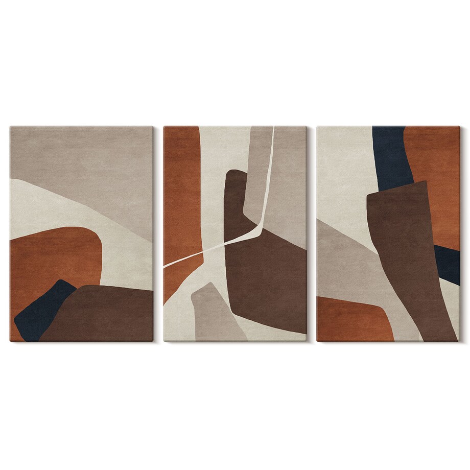 Zestaw 3 dużych obrazów na płótnie - Abstrakcyjne struktury nowoczesne boho - brązowy
