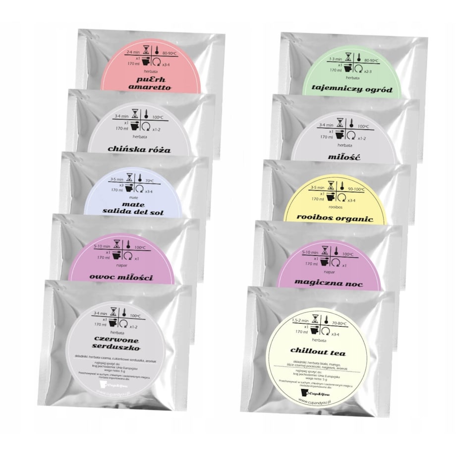 Zestaw prezentowy upominkowy "PANDA LOVE" - 10 smaków herbat sypanych + zaparzacz - prezent upominek na walentynki dla chłopaka dziewczyny niej niego żony męża kobiety faceta mężczyzny narzeczonej