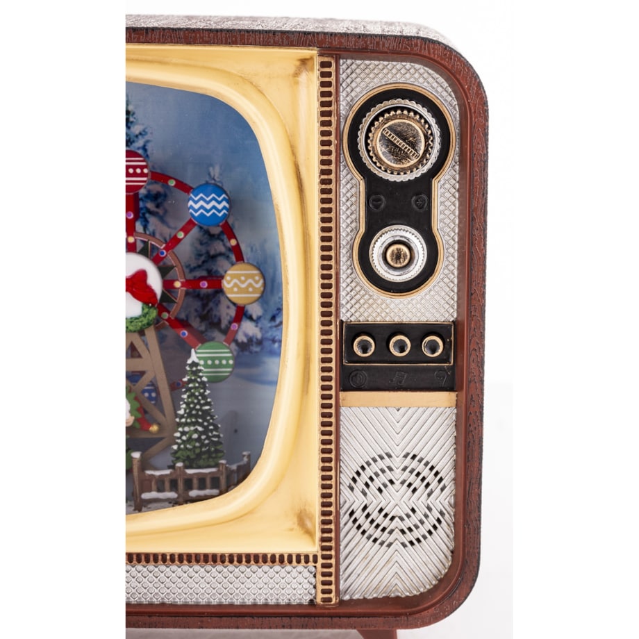 Dekoracja świąteczna - Telewizor z Mikołajem i kołem młyńskim 17,5x21x12 cm LED i pozytywką